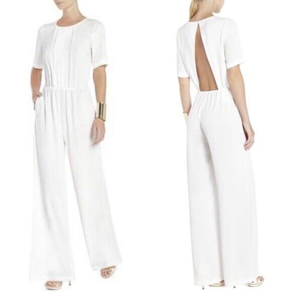 BCBGMAXAZRIA WHITE JUMPSUIT OPEN BACK SIZE XS